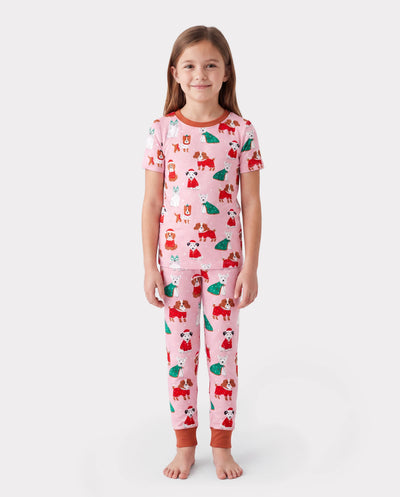 Toddler / Kids Christmas / Halloween Pajamas 3-Piece Bamboo Pajama Set 2-in-1 Look for 4 Seasons (Snug-Fitting) Light Pink