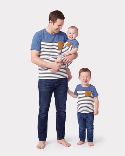 Daddy and Me Family Matching Soft Casual Outfit with Below Knee Dresses, Front Buttons, Belted Design Blue