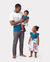Daddy & Daughter Solid V Neck Flutter-sleeve Splicing Floral Print Dresses and Short-sleeve Colorblock T-shirts Sets Azure-
