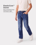 Einfarbig Elastische Taille Weich elastisch Bequem Casual Jeans Baumwollhose mit Taschen tiefblau
