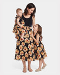 Mommy & me Set Floral Sleeveless Strappy Dress or Colorblock Short-sleeve T-shirt Black