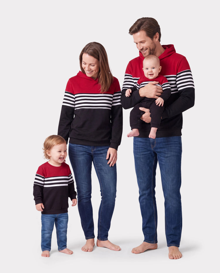 Family Matching Casual Color-block Stripes Print Long Sleeve Hooded Tops Color block