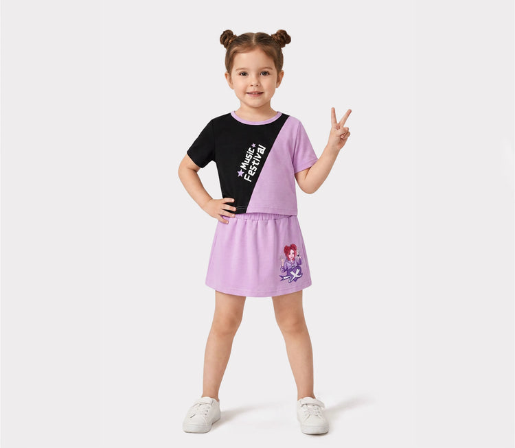 NEON Pop: Conjunto de falda-short para niña pequeña, color morado