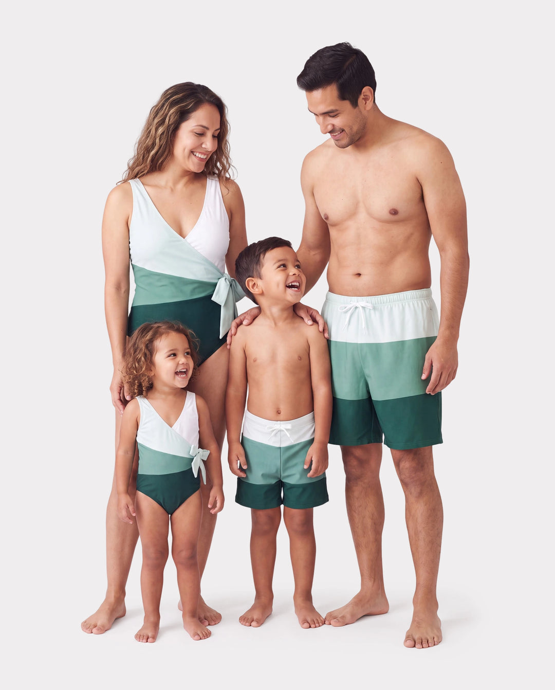 Family Matching Colorblock Swim Trunks or Wrap Side V-Neck Swimsuit MultiColour