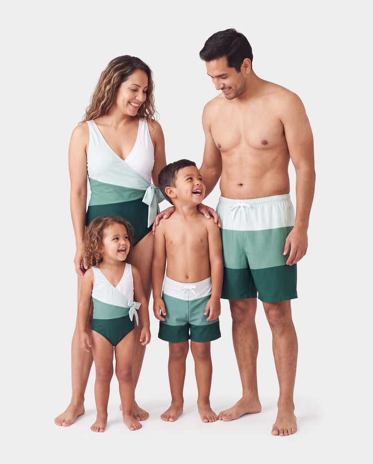 Family Passende Colorblock-Badehose oder Wickel-Badeanzug mit V-Ausschnitt  Mehrfarben