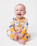 Pijamas de bambú para bebé niño/niña con estampado de dibujos animados, cremallera 2 vías, antideslizantes, de manga larga con pies Amarillo