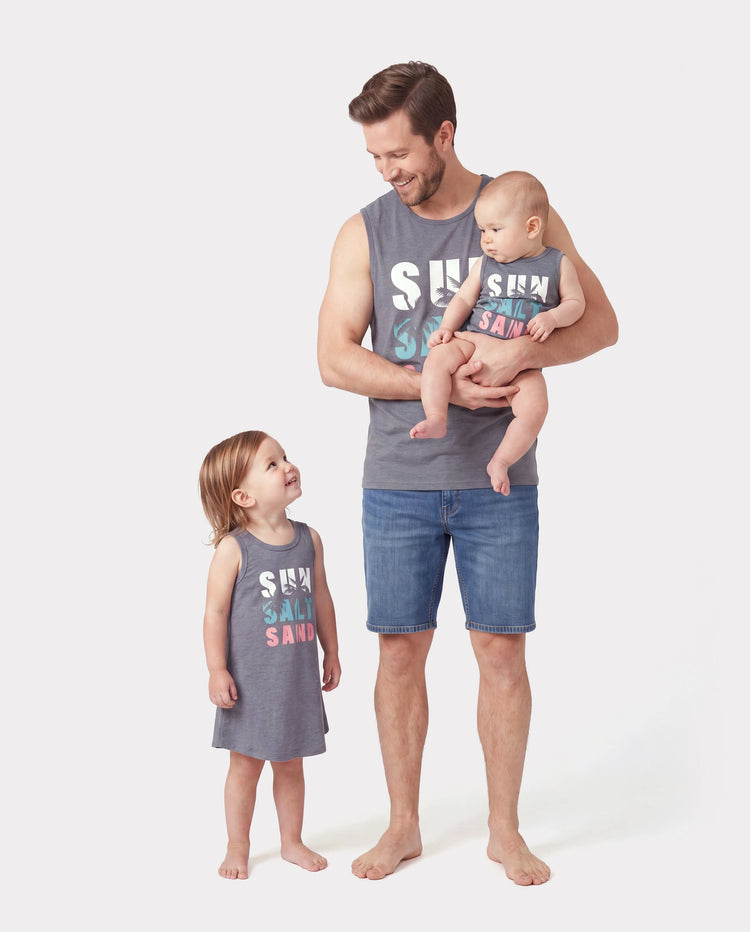 Daddy & Daughter Letter Print Sleeveless Tank Top or Tank Dress Set Grey