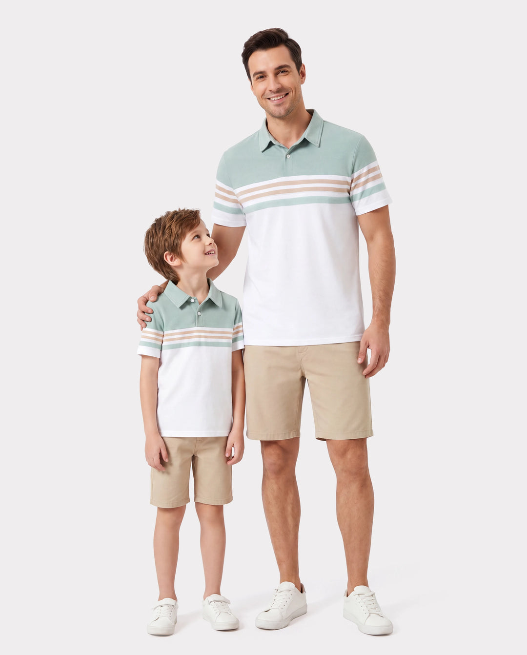 Daddy & Son Sets Green Striped Polo Shirt Light Green
