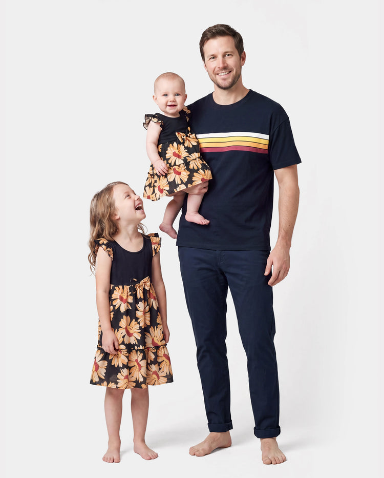 Daddy & Daughter Set Floral Sleeveless Strappy Dress or Colorblock Short-sleeve T-shirt Black