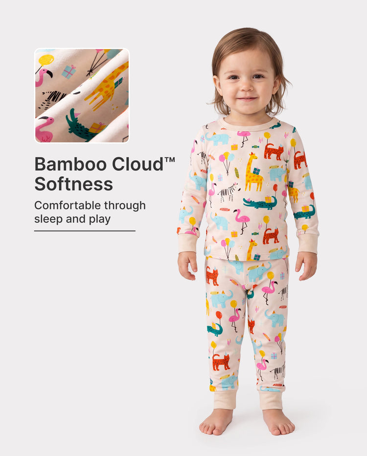 Pyjama 2 pièces en bambou pour bébé/enfant en bas âge, imprimé animalier, coupe ajustée, abricot