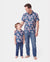 Daddy & Son outfits Floral Allover Print Short-sleeve Collar Shirt or Halter Sleeveless Dress for Summer Vacation CYAN-