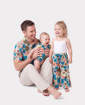 Daddy & Daughter Set Sun Flower Print Short-sleeve Collar Shirt or White Camisole Top and Flower Wide-leg Pants Set for Summer Vacation Multi-color