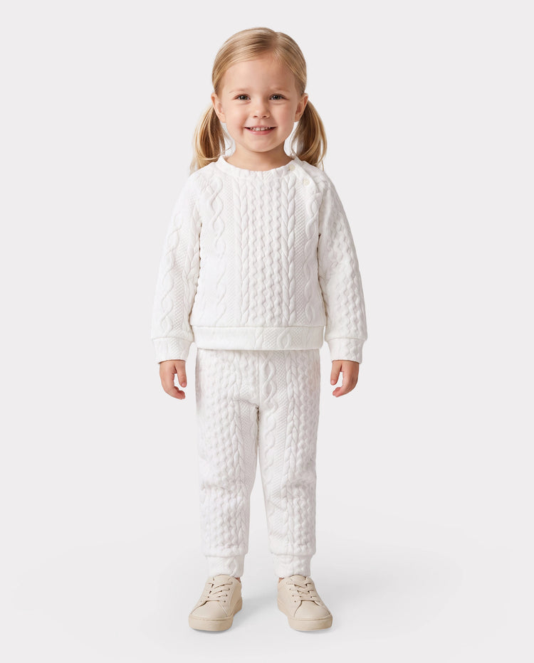 Baby Boy/Girl Clothes 2pcs Solid Knitted Sweatshirt and Pants Set White
