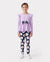 Conjunto de 2 piezas para niña: camiseta de manga larga con volantes y lazo y pantalón con estampado floral en morado claro