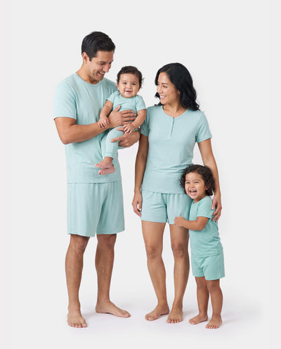 Bamboo Family Pajamas Solid Color Green Short Sleeve Matching Pajama Set ( Snug-Fitting for Children ) Green