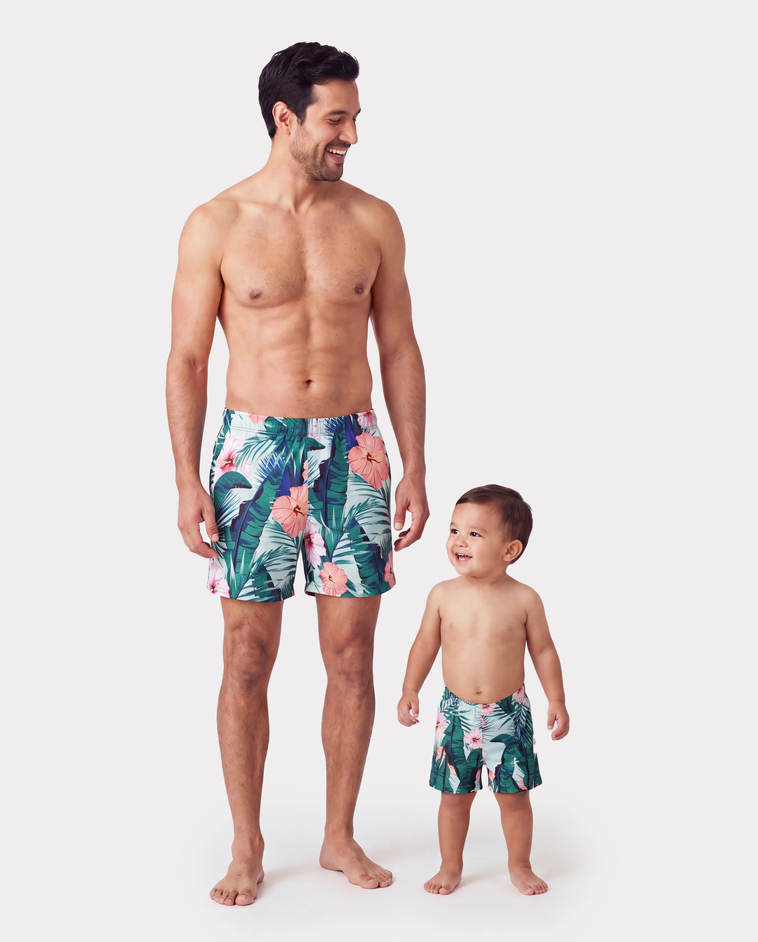 Daddy & Son Plant Print Swim Trunks Green