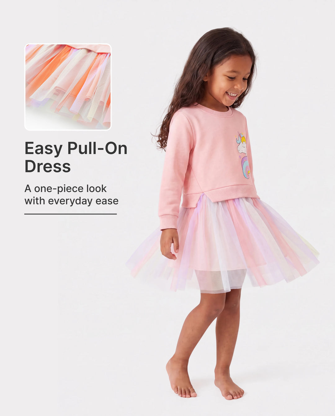 Toddler Girl Sweet Faux-two Unicorn Print Mesh Splice Fairy Dress Pink