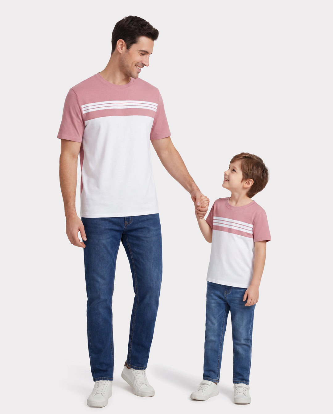 Daddy & Son Blue Cotton Colorblock Tee Shirt Set Pink
