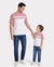 Daddy & Son Blue Cotton Colorblock Tee Shirt Set Pink