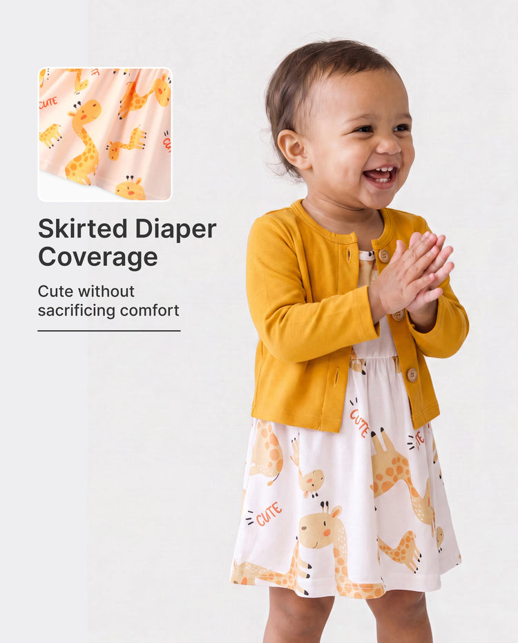 Ensemble 2 pièces pour bébé fille avec cardigan rose et robe à imprimé éléphant Ginger-2