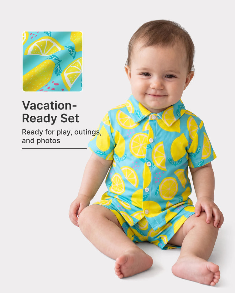Fresh Market Baby Boy Lemon Shirt & Shorts Set Turquoise