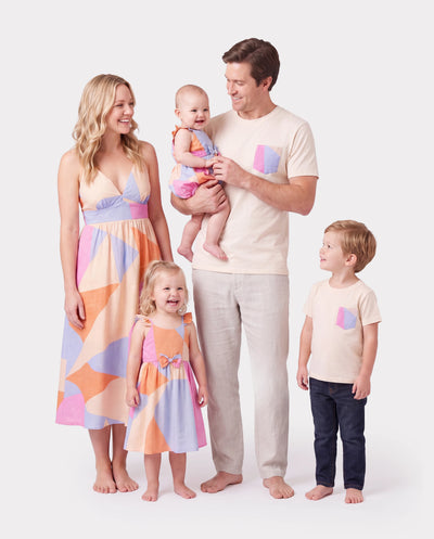 Family Matching Outfits Set Colorblock Sleeveless Strappy Dress or Short-sleeve T-shirt Multi-color