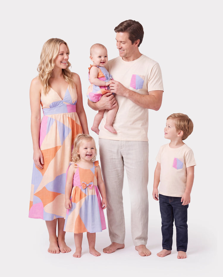 Family Matching Outfits Set Colorblock Sleeveless Strappy Dress or Short-sleeve T-shirt Multi-color