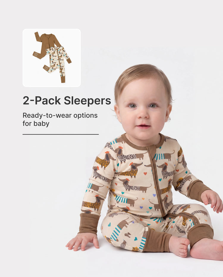 Bambus Baby Jungen/Mädchen 2er-Pack Langarmstrampler 2-Wege-Reißverschluss Anti-Rutsch-Footie. Kaffee