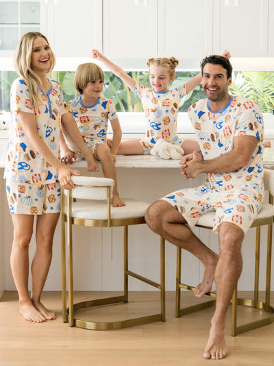 Family Matching Bamboo Pajamas Buttery Soft Bamboo Viscose PJs for Men Women Kids Toddler Baby, Cozy Dessert Print Short-sleeve Sleepwear Blue