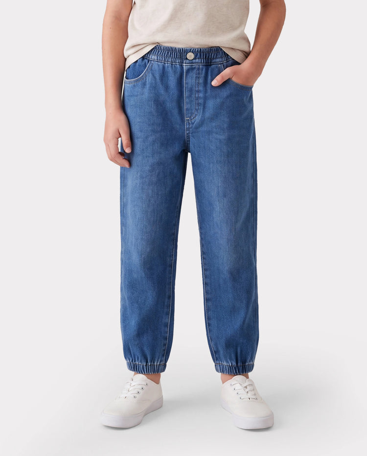 Kinder Elastische Taille Denim-Hose Weicher Stretch Bequeme Alltagsjeans mit Taschen blau