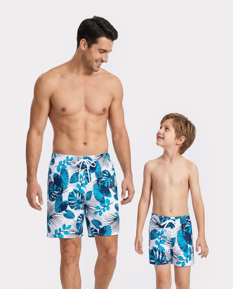 Daddy & Son Drawstring Swim Trunks or Cut Out Lace UP Back One-Piece Swimsuit BLUEWHITE