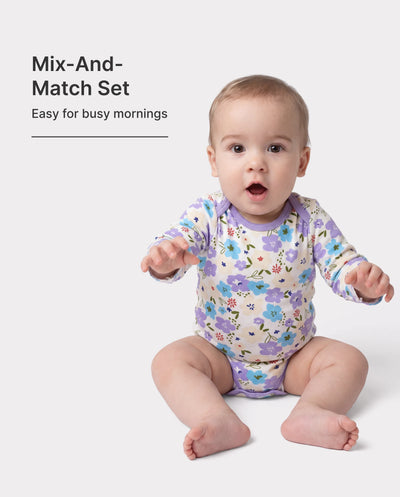 Bamboo Baby Bodysuits 2-piece Flora Long Sleeve Rompers for Baby Girls Infant Purple