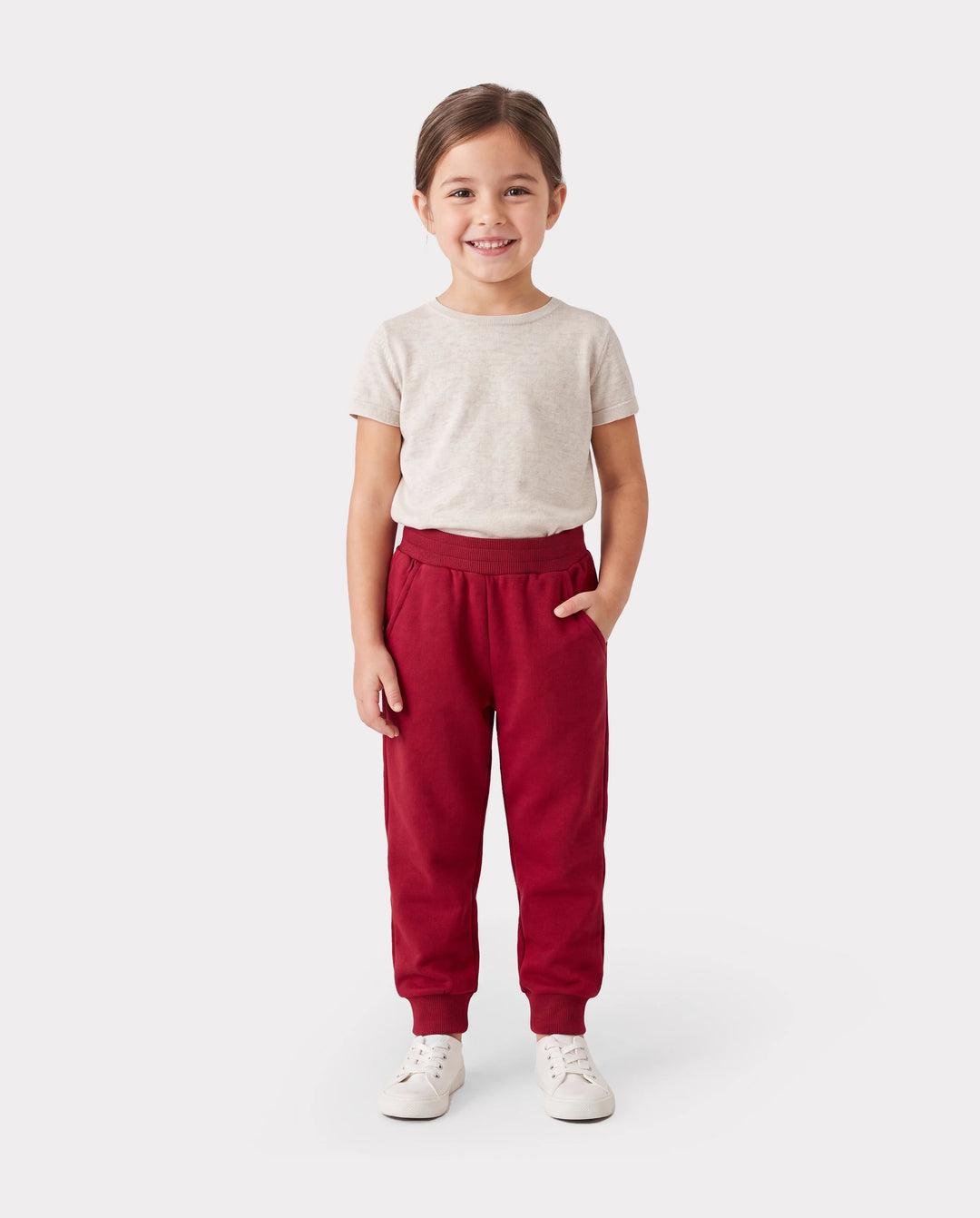 Pantalones casuales con bolsillos sólidos para bebé/niño pequeño, color rojo