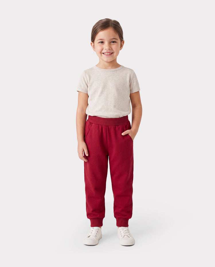 Pantalones casuales con bolsillos sólidos para bebé/niño pequeño, color rojo