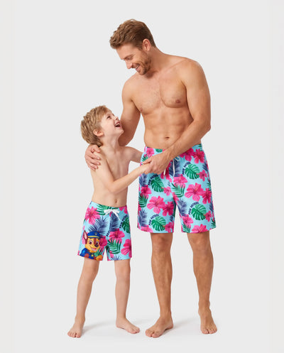 PAW Patrol Daddy & Son Large Flower All-over Print Swimsuit Roseo