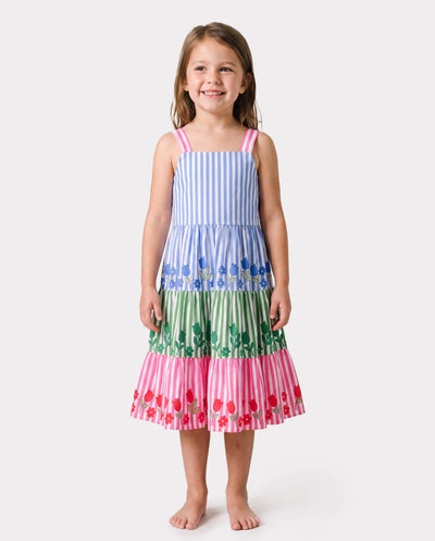 Fresh Market Toddler Girl Colorful Striped Floral Tiered Dress Multi-color