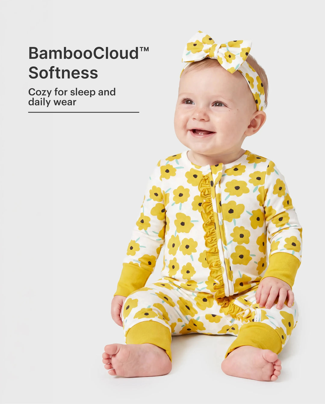 Bamboo Baby Boy/Girl Animal Printed 2-Way Zipper Anti Slip Long-sleeve Footie with/without Hairband Yellow