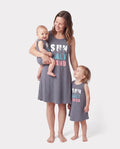 Mommy & me Letter Print Sleeveless Tank Dress Set Grey