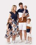 Family Matching Casual Dress or T-Shirt, Solid Color, Fabric Stitching royalblue