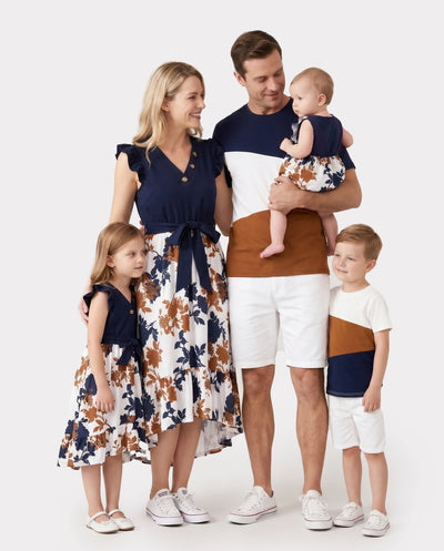 Familienpassendes Freizeitkleid oder T-Shirt, einfarbig, Stoffnähte Königsblau