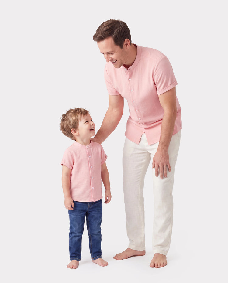 Daddy & Son Pink Outfits, Solid Color Shirts for Dad & Son, Perfect for Summer Family Outings and Photos