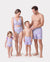 Family Matching Trendy Purple & Blue Wave Print Swim Trunks or Midriff Cutout One-Piece Swimsuit Purple