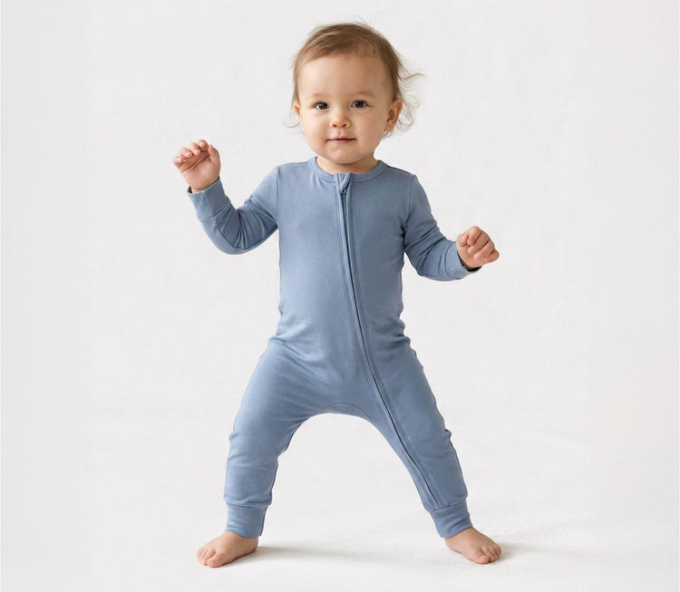 Bamboo Baby Boy/Girl Zip-Up Pajamas Bluish Grey