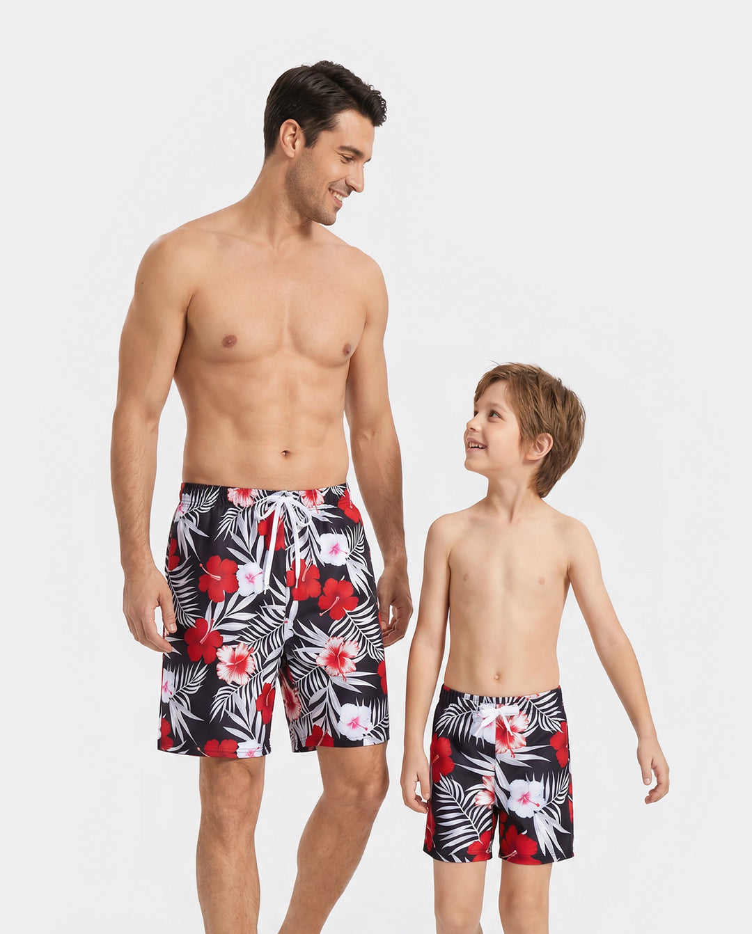 Daddy & Son Tropical Floral Swim Trunk  Black