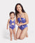 Mommy & me Tropical Leaf Print Hollow-out Crisscross Straps One-piece Swimsuit Blue