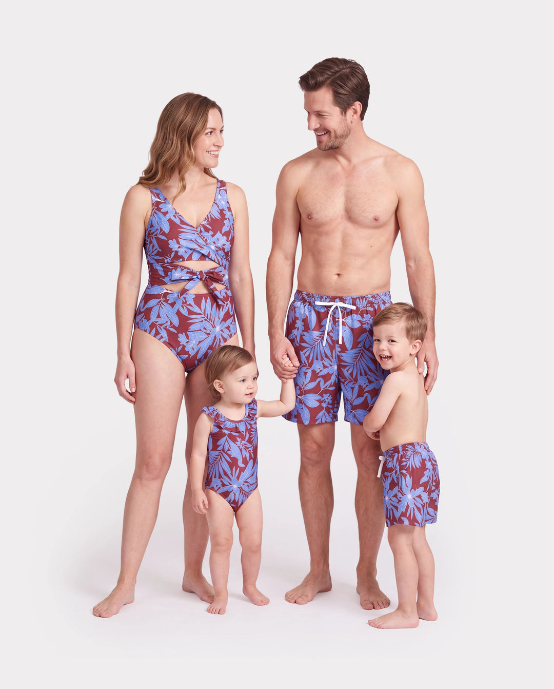 Family Matching Tropical Leaf Print Swimsuits Cutout One-Piece & Swim Trunks Set Multi-color