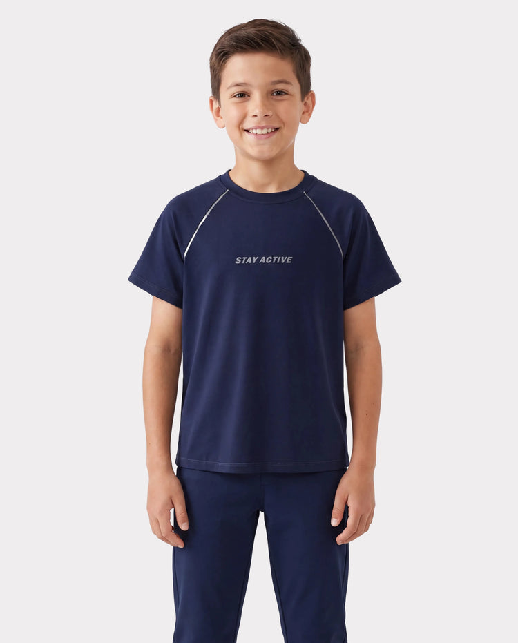 T-shirt de sport à manches courtes PatPat Lightflow Activewear pour garçon, ultra léger et à séchage rapide, bleu foncé