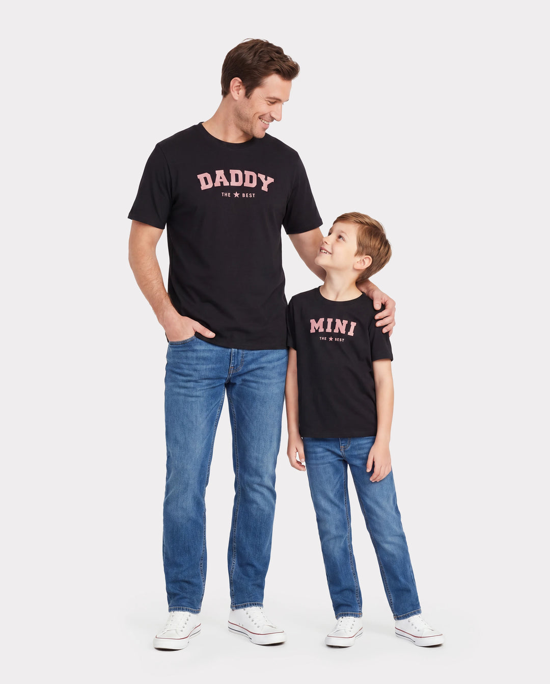Daddy & Son Cotton T-Shirt & Dress Set Daddy / Mini Print Black Tee for Dad and boy, Floral Print splicing Dress for Mom, girl and Baby, Perfect for Summer Family Outings Black