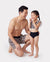 Daddy & Daughter Leopard Pattern Drawstring Swim Trunks or Ruffle Neck Two-Piece Bikini with Optional Cover Up Sarong Skirt Black