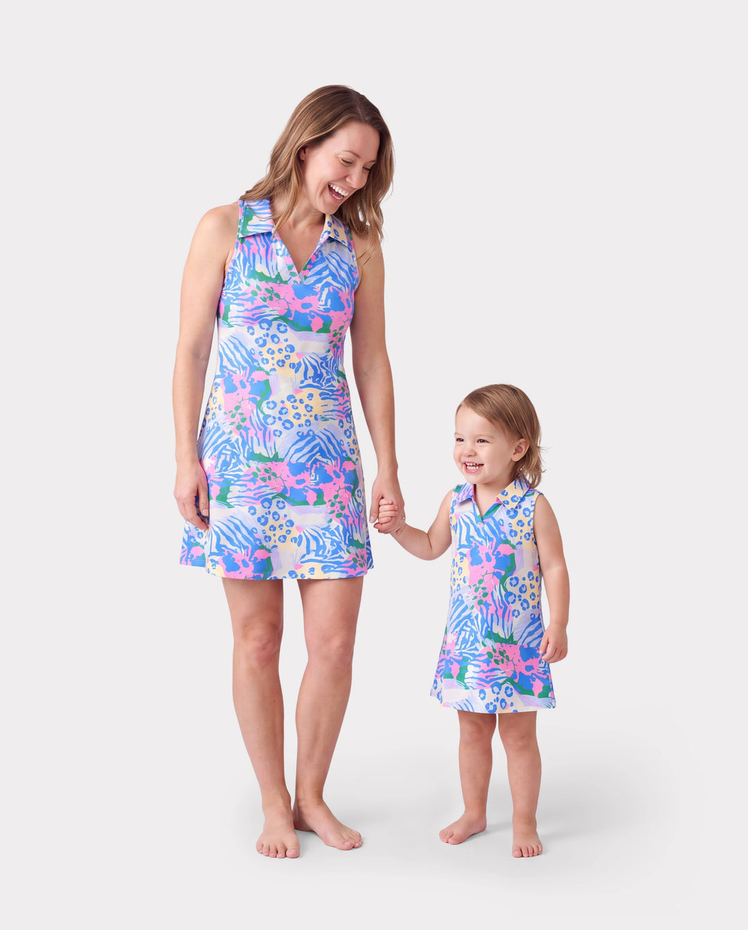 Matching Mommy and Me Resort Dresses Colorful Abstract Print Halter Collar Dress With Shorts, Chic Summer Vacation Outfits Multi-color